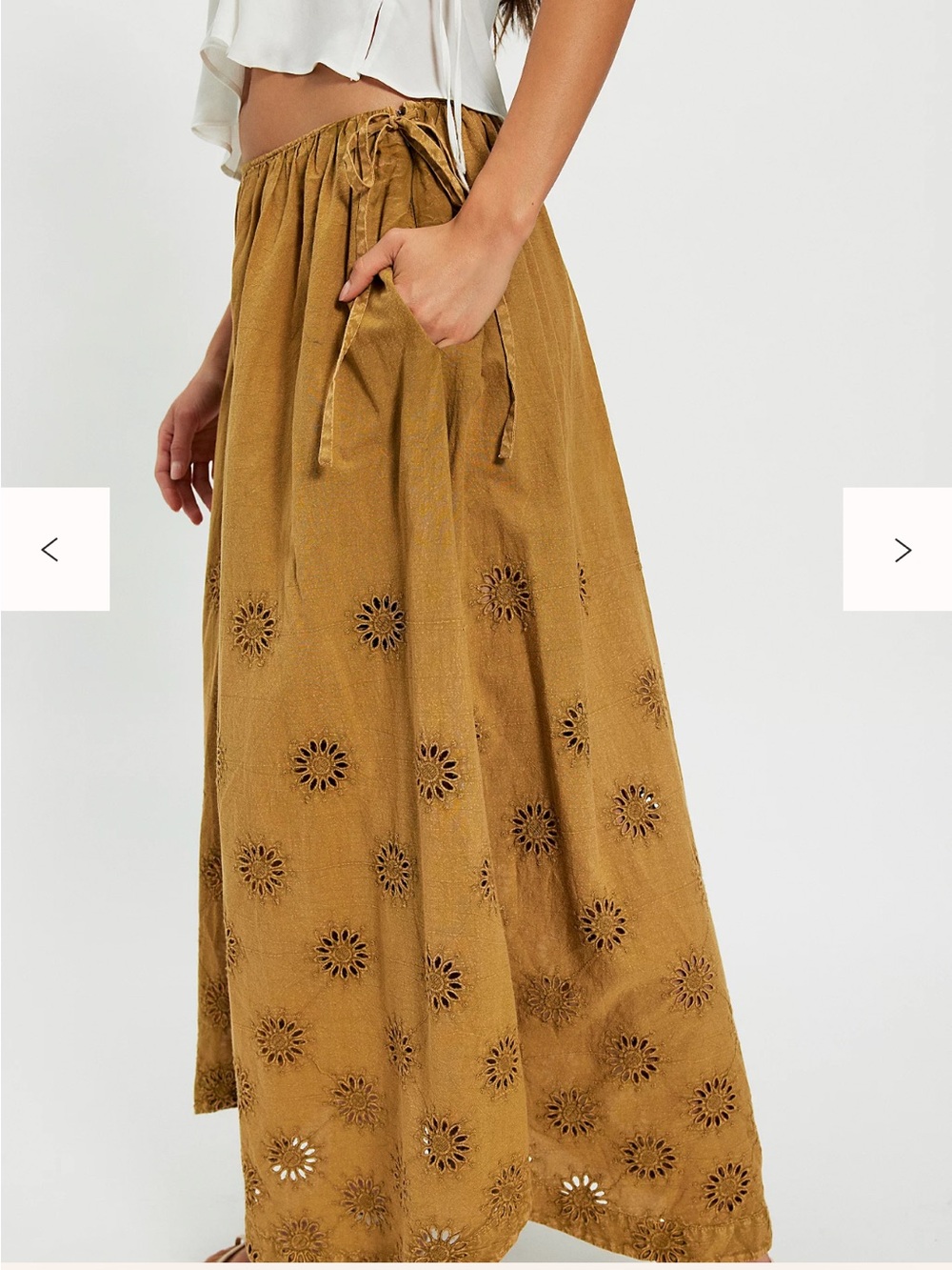 Free People Sweet Serenade Pull-On Wide-Leg Pants 2 Aged Gold NWT Floral Cutwork - Picture 4 of 11